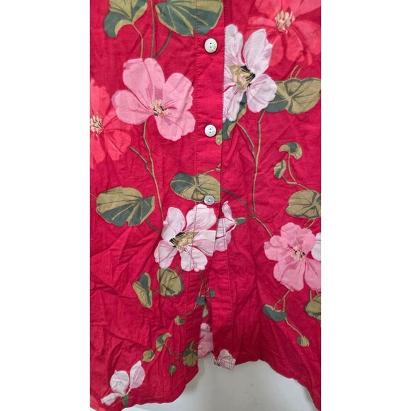 Soft Surroundings Floral Tropical Red & Black Button Back Tunic Top Medium Cotto - Picture 4 of 6
